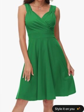 Grace Karin Green Sleeveless Midi Dress - V-Neck Fit & Flare